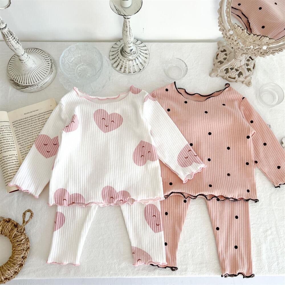 Spring Autumn Plaid Children's Sleepwear Round Dot Home Clothes Set for Girls Sweet Style Comfortable Home Clothes for Kids