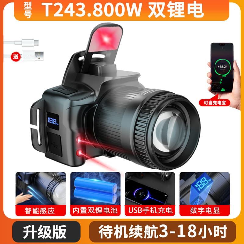 New High-Brightness Camera Headlamp Motion Sensor Light Household Outdoor Long-Range Illumination Head-Mounted Lamp Night Fishing Night Fishing Light