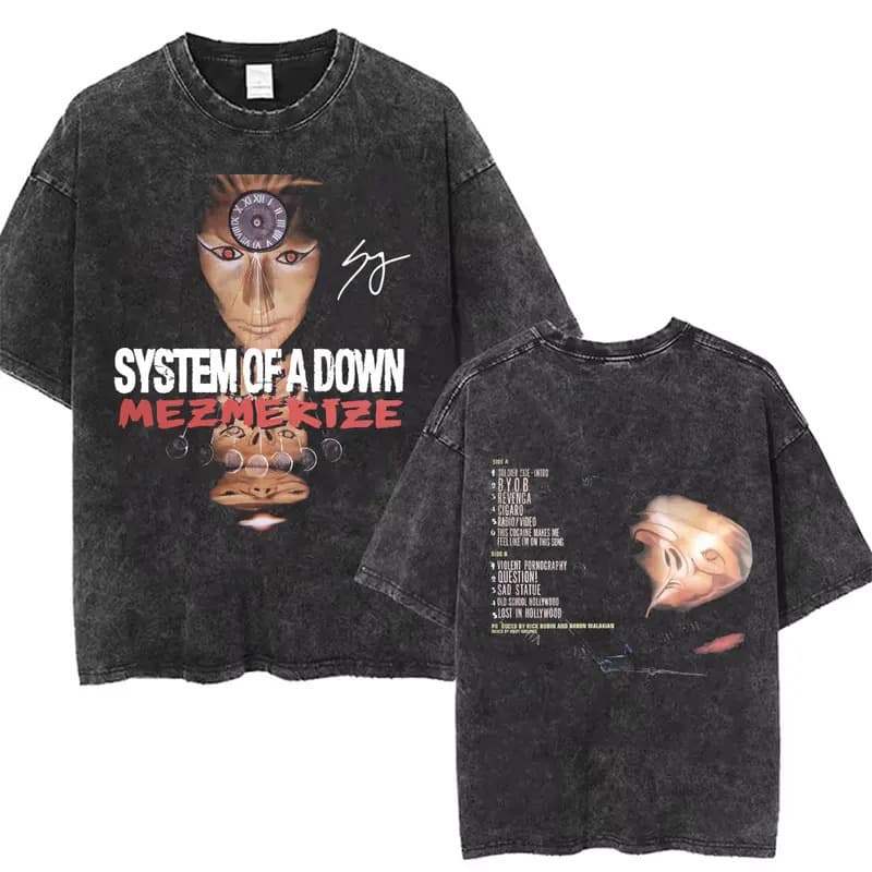 【Cross-border European code】Washed Vintage Rock Band System of A Down