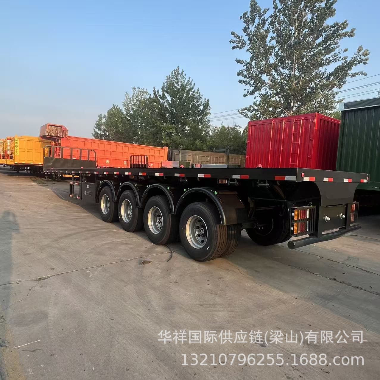 Factory direct sale of logistics container flatbeds, export 12.5-meter container flatbed semi-trailers, and flatbed semi-trailers.