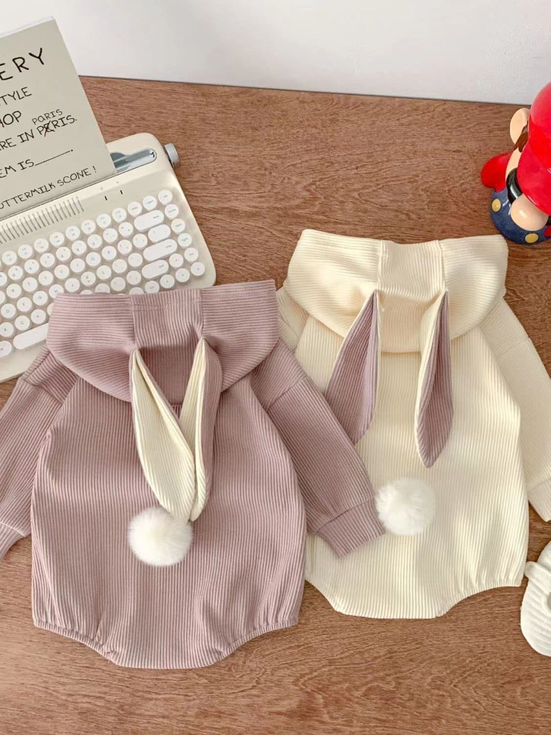 Korean style baby jumpsuit, spring and autumn outdoor clothing, cute bunny baby girl, long-sleeved triangle bag, rompers