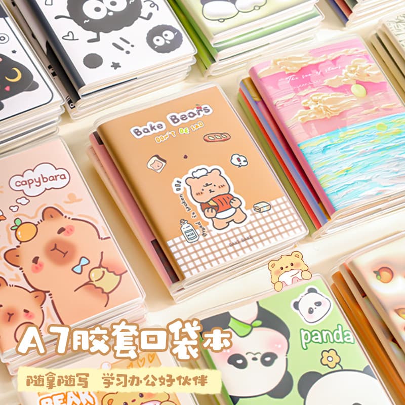 A7 Cartoon Rubber Cover Notebook Mini Pocket Notebook Cute Portable Memo Pad for Elementary Students High Aesthetic Vocabulary and Mistake Notebook