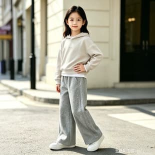 2026 Fall Mid-Large Kids Fashion Cotton Casual Loose Wide-Leg Pants Straight-Leg Solid Color Campus Style for Middle School Girls