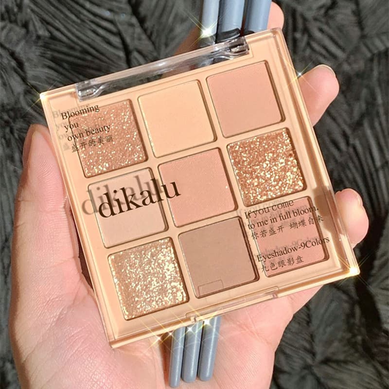 DIKALU Milk Tea Eyeshadow Palette - Shimmer & Matte Nine-Color Eyeshadow Palette (Transparent)