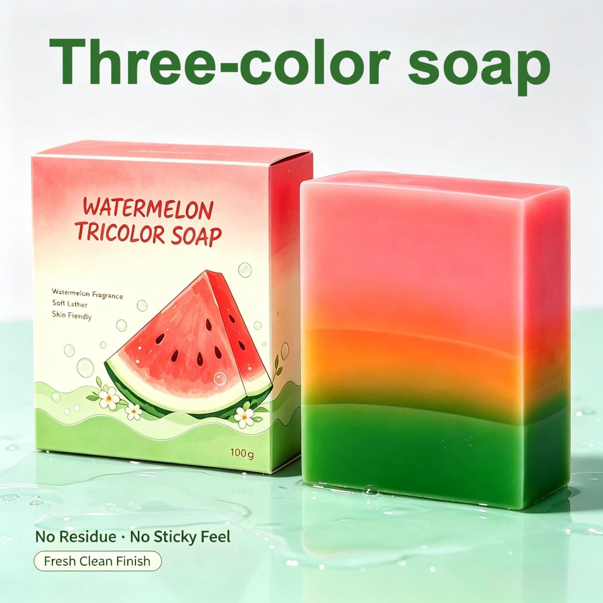 Cross-border Three-color Rainbow Watermelon Soap 100g Handmade Soap Essential Oil Soap Bath Shower Soap Gentle Face Wash Cleansing Soap