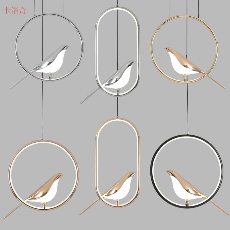 Magpie chandelier led living room background wall bedroom simple oval bedside chandelier restaurant round black small lamp L