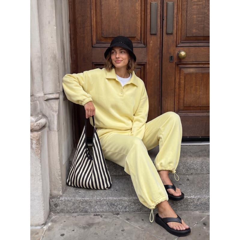 2026 New American Casual Loose Two-Piece Women's Long-Sleeve Polo Shirt + Wide-Leg Pants Fashion Sportswear Set