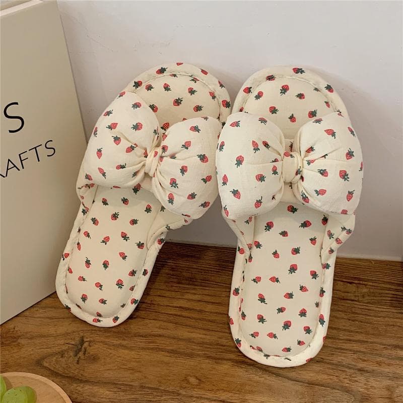 Ins Fashion Four Seasons Linen Fabric Slippers Indoor Home Women Summer Cute Girl Heart Bowknot Summer