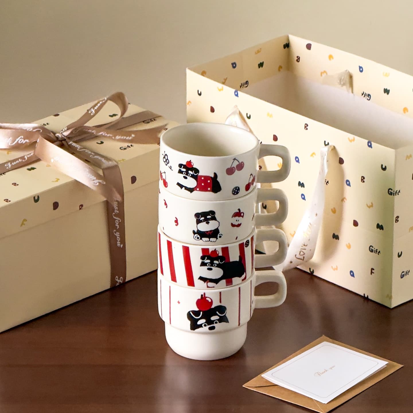 Adorable Couple Mug Gift Bag Set, High-Face-Value Ceramic Mugs, Christmas Gift, Souvenir, Cute