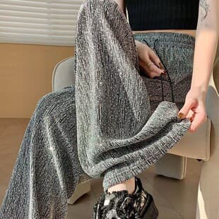 Heavy Craft Rhinestone Sparkling Starry Sky Wide Leg Pants Women's Summer Thin High Waist Draping Women's Pants Textured Drawstring Straight Pants