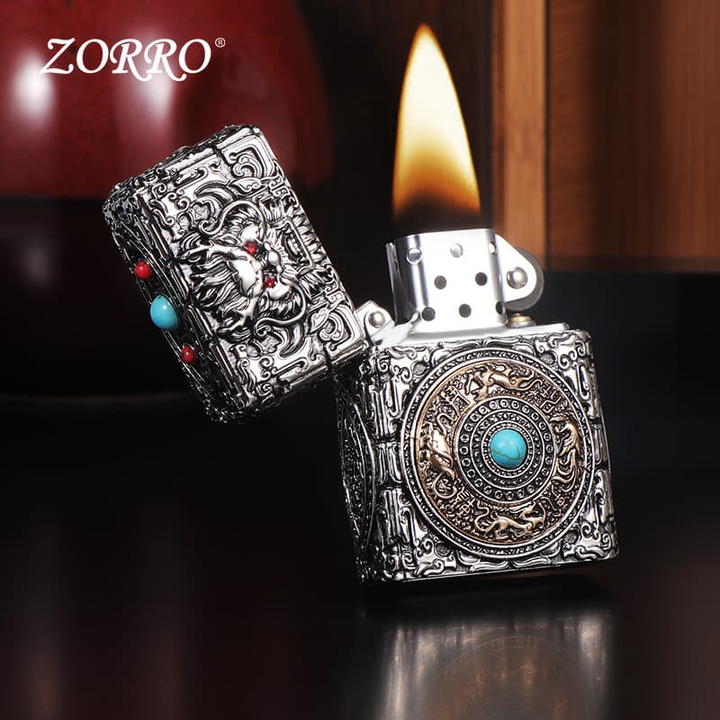 ZORRO Cloud Pattern Four Symbols Kerosene Lighter Creative Vintage Retro Sandblasted Windproof Armor