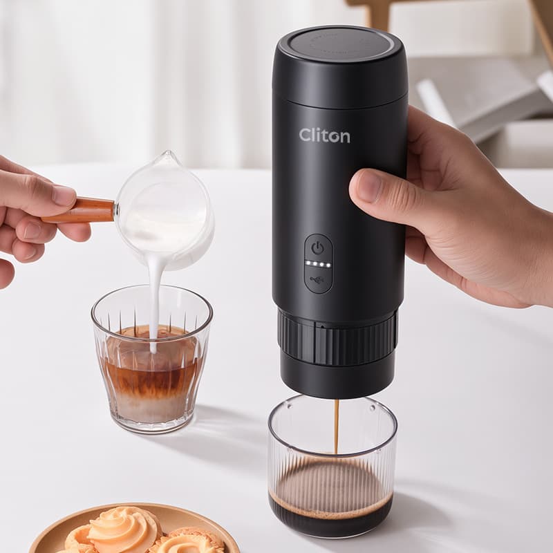 Cliton Portable Espresso Machine Capsule Extraction Semi-Automatic Moka Pot Small Cocoa Landon
