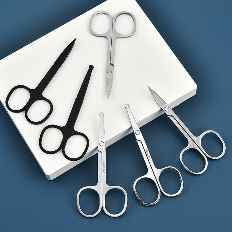 Mirror-polished stainless steel eyebrow trimmer, beauty tool, sanded pointed eyebrow scissors, round-tip nose hair scissors, small scissors