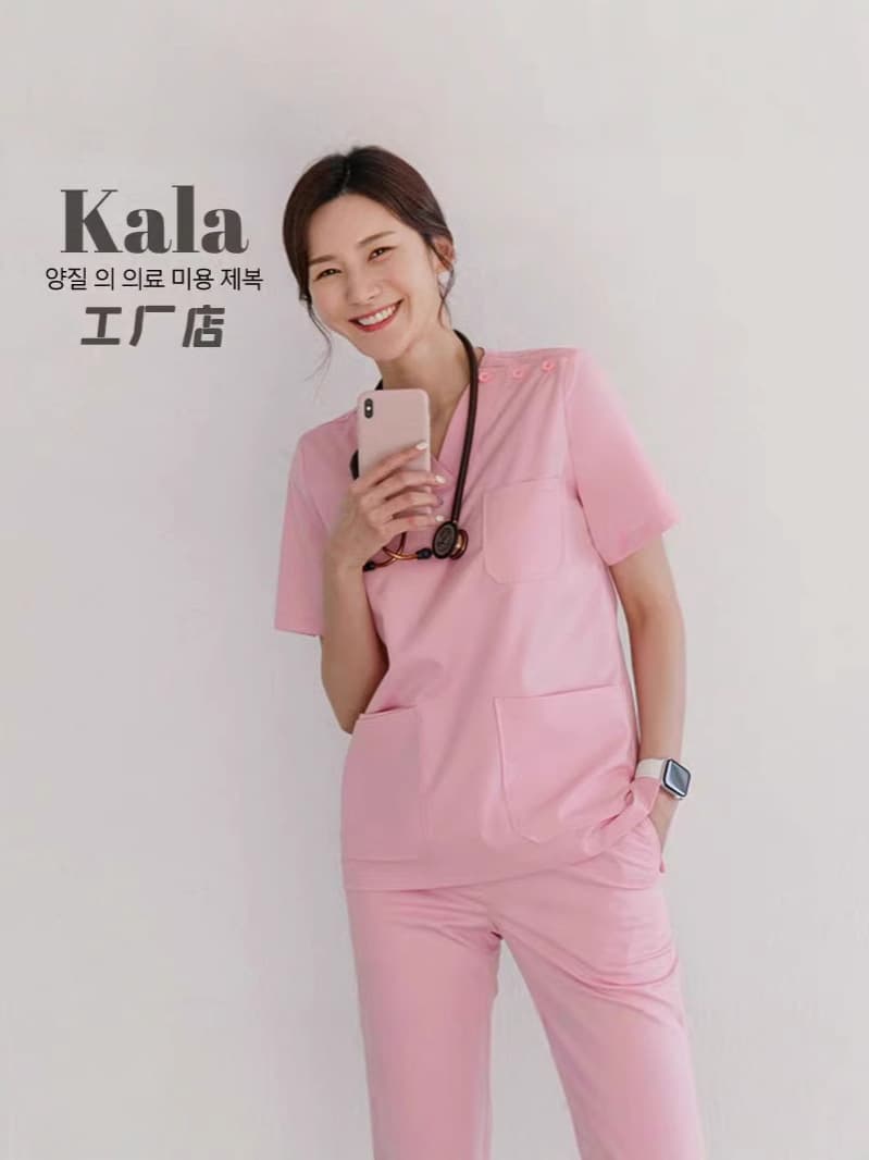 Korean-style scrub top and pants set for women, surgical scrubs, nurse uniform workwear for dental clinics, hospitals, doctors, and beauty salons