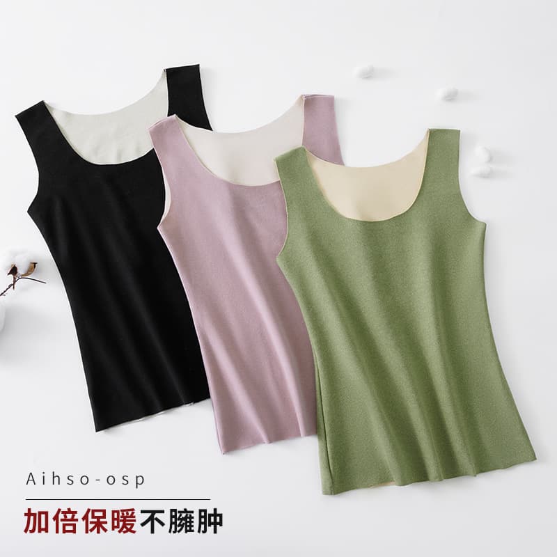 Winter German fleece self-heating seamless thermal vest for women, fleece-lined and thickened, constant temperature underwear, outerwear base layer top for women
