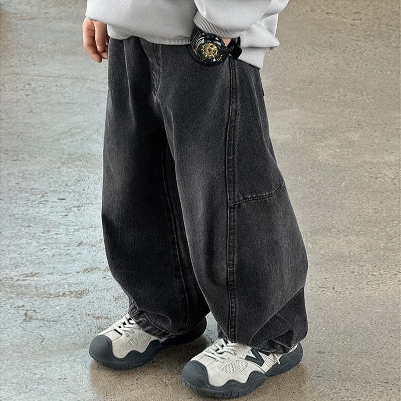 Boys' jeans, spring trousers, medium and large children's autumn trousers, children's trousers, wide leg trousers, scimitar trousers, thickened