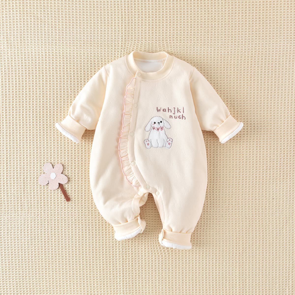 2026 Spring Newborn Baby Cartoon Side-Snap Bodysuit, 60g Lightweight Cotton Padded Romper