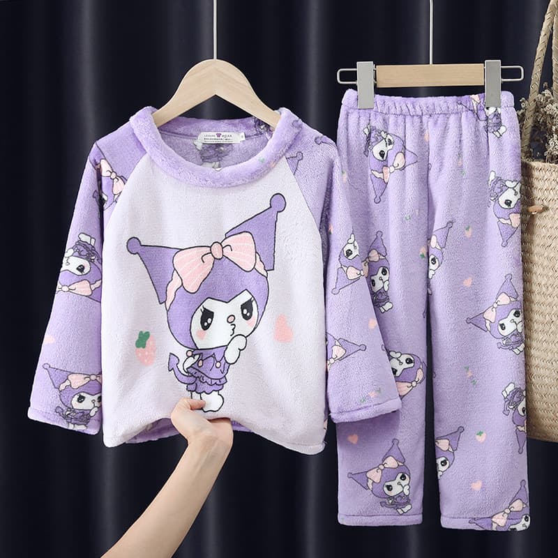 Thickened Coral Fleece Flannel Pajamas Set for Girls Autumn Winter Home Clothes Children's Sleepwear Soft Velvet Fabric