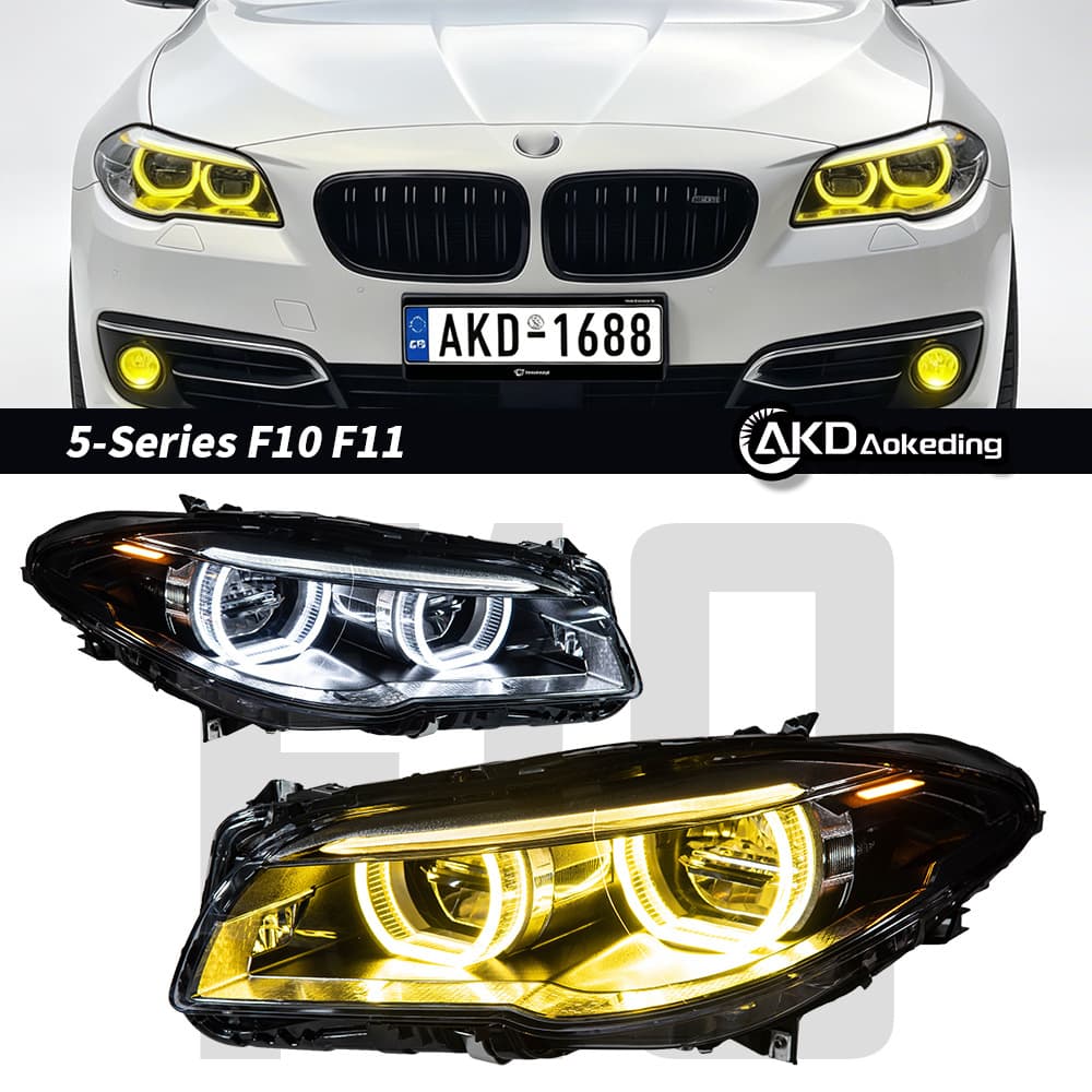 Dual-Color Angel Eye LED Headlight Assembly for 2010-2017 BMW 5 Series F10 F11 F18, Modified Turn Signal