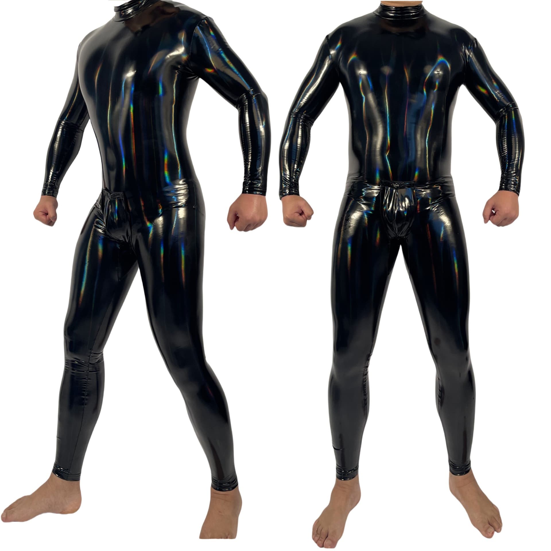 Mirror Shimmer Latex Ammonia Sensual Men's Full-Body Jumpsuit Tight-Fitting Shiny Leather Butler Stage Bodysuit 6919