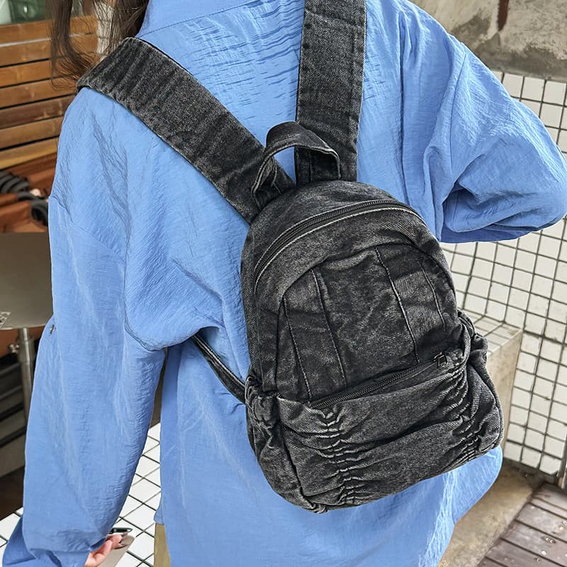 Large Capacity Korean-Japanese Artistic Contrast Stitching Backpack, Korean School Style Denim Backpack, Simple College Student Bookbag