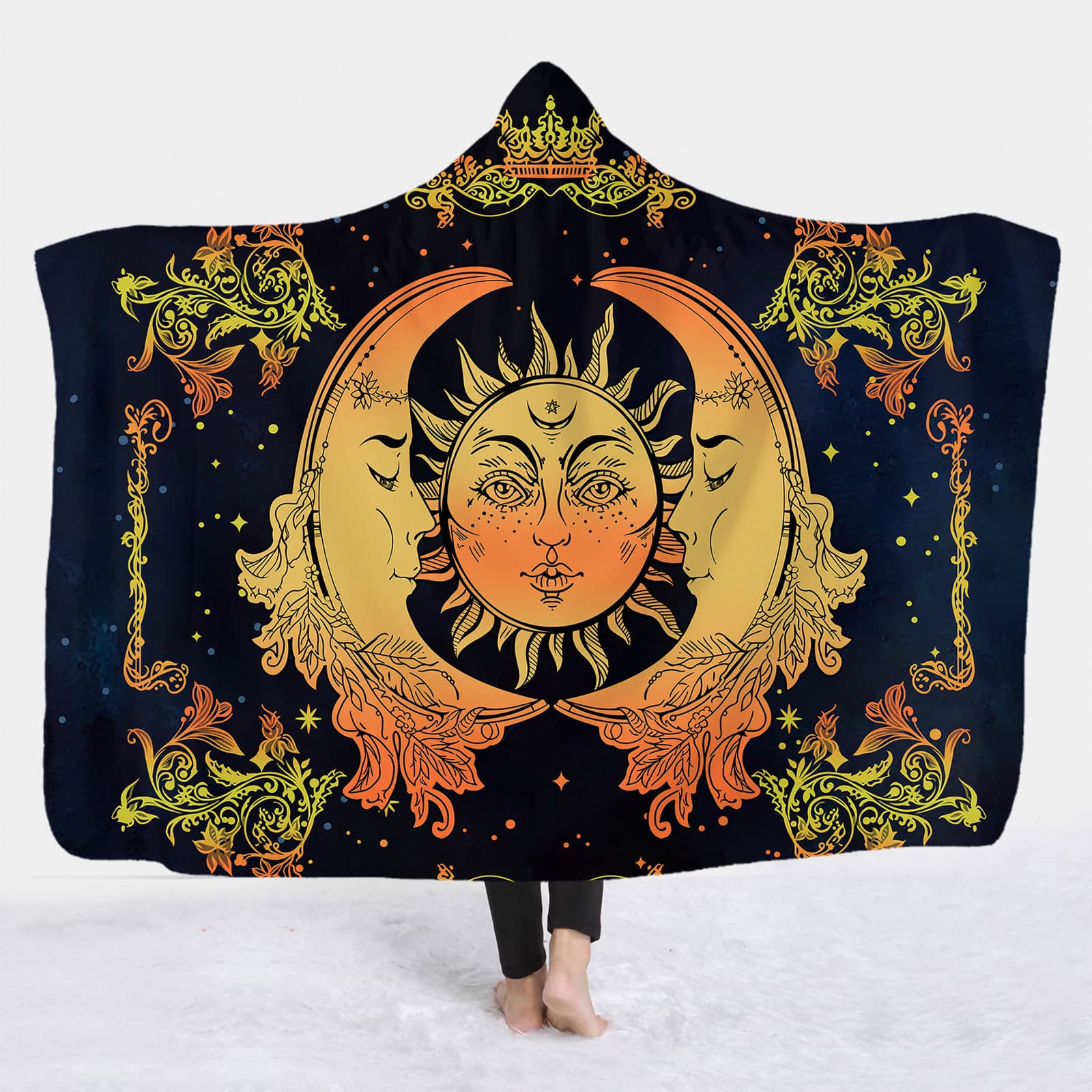 Cross-border Supply Hooded Blanket Poncho Magic Hat Blanket Nap Hooded Blanket 3D Digital Print Sun Series Minimum Order 1