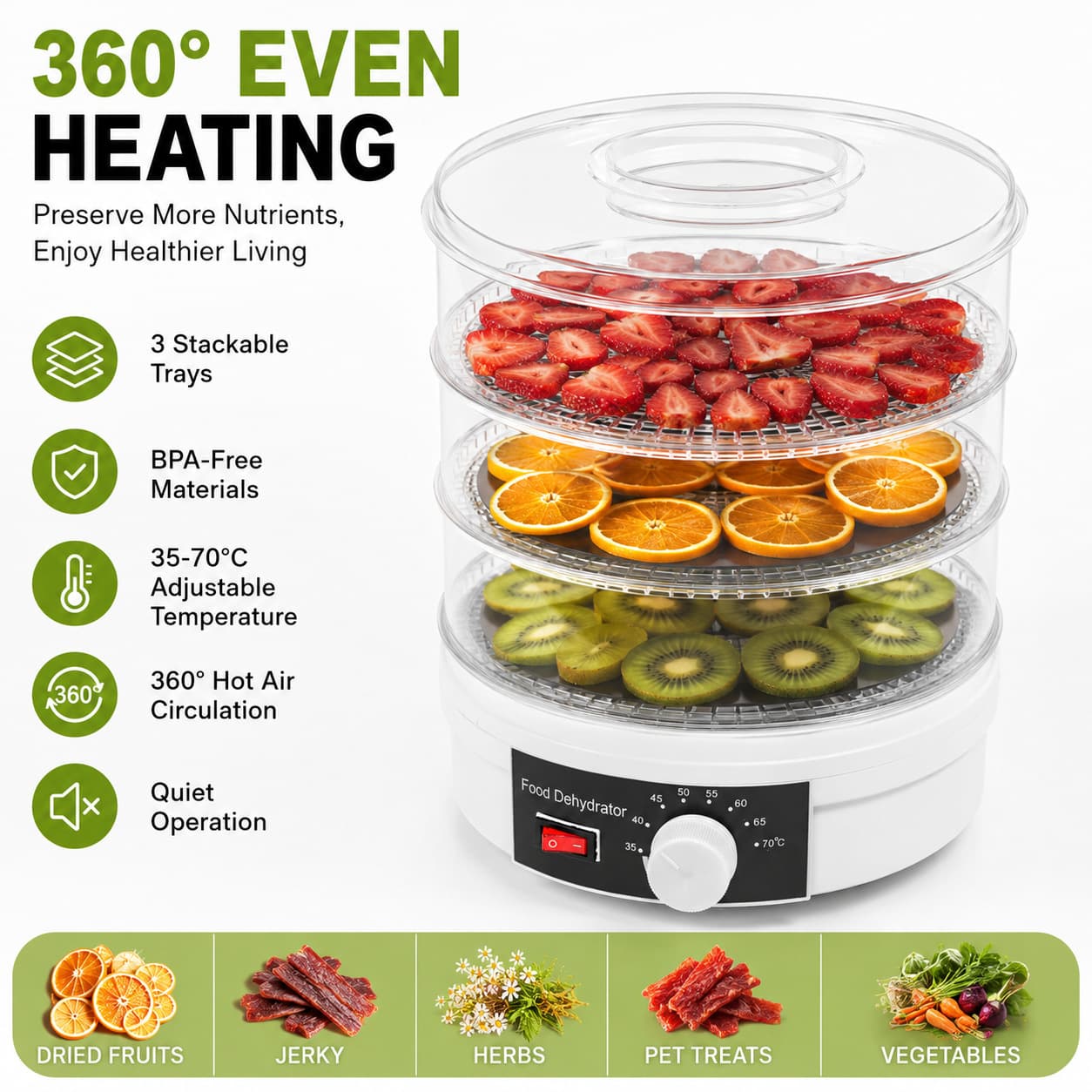 Food dryer, fruit health tea, dried fruit machine, vegetable dehydrator, dog food air dryer, seafood jerky dryer