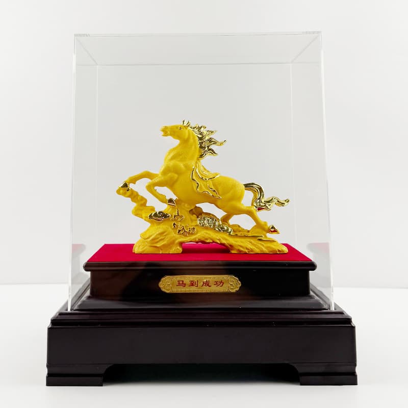 Velvet Gold Horse Ornament for Success, Shop Relocation, Insurance Company Grand Opening Souvenir, Promotional Gift