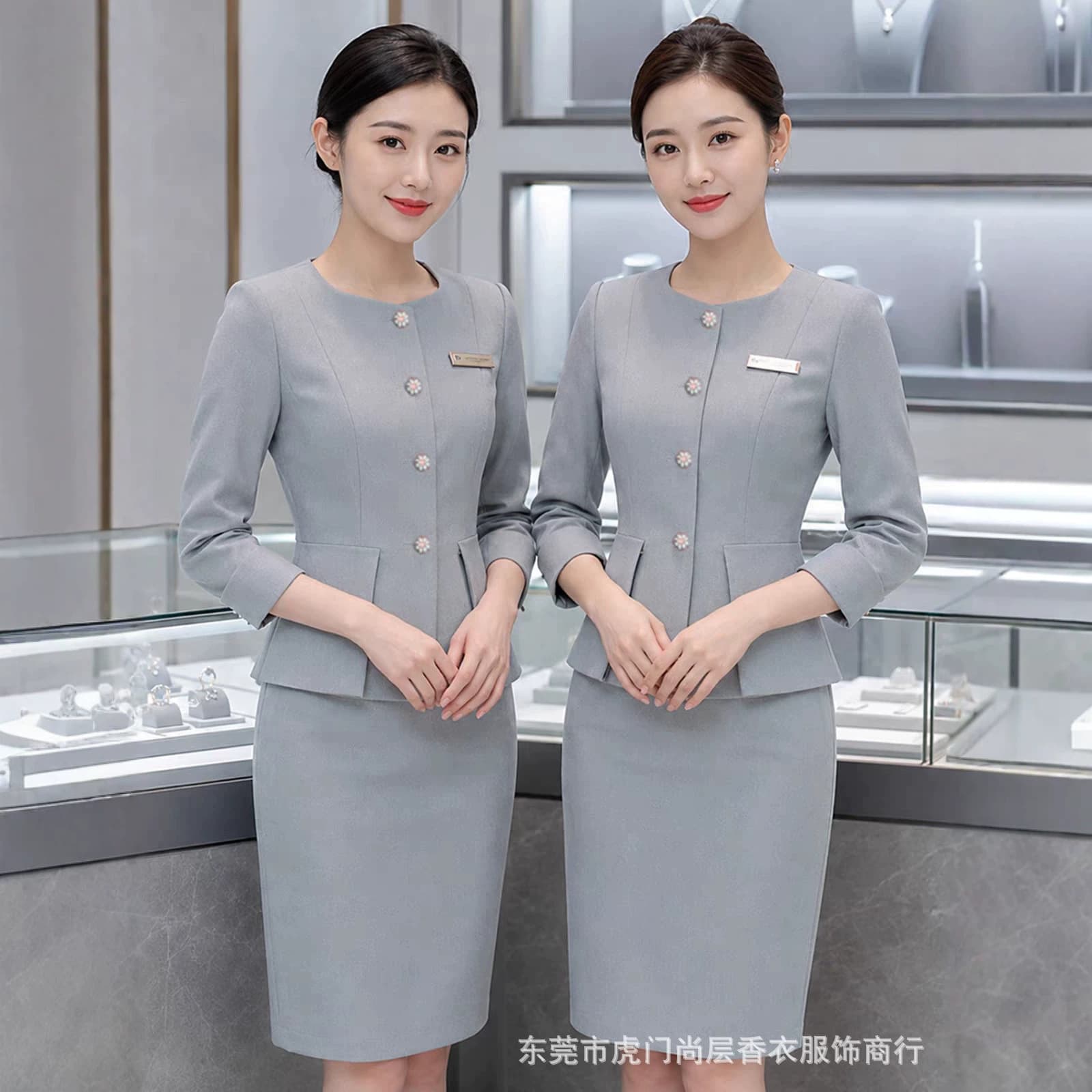 Gray professional suit for women 2026 new beauty industry manicurist work clothes jewelry store gold shop front desk work clothes