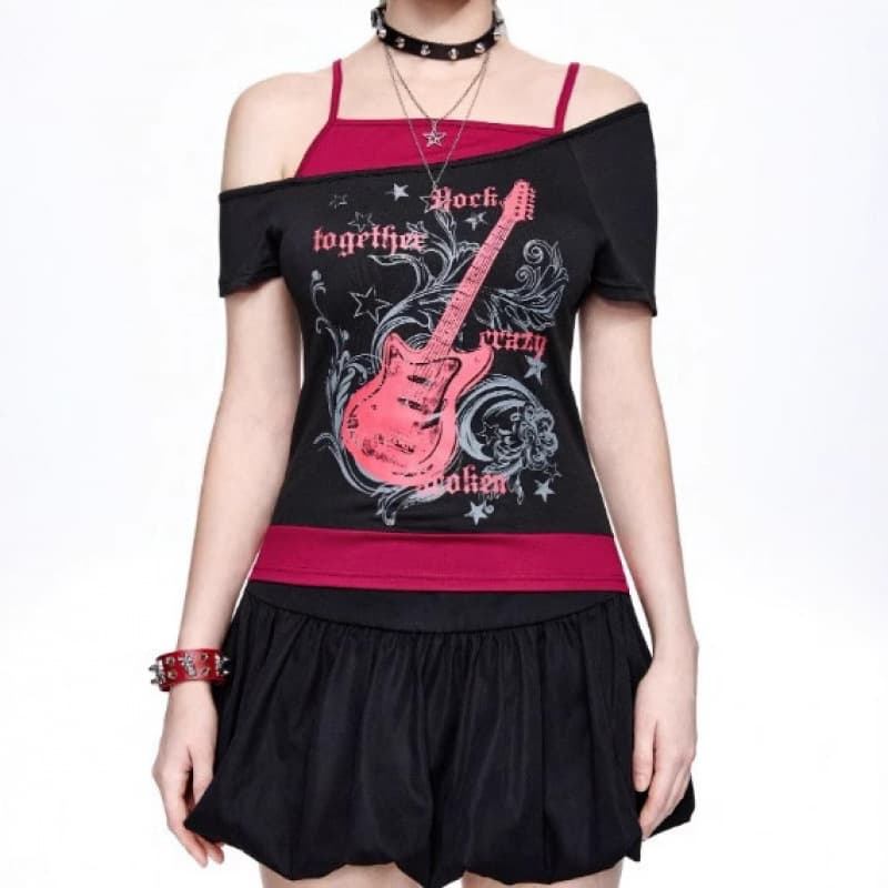 Cross-Border Ins Trendy European and American Summer New Gothic Pattern Women's Short-Sleeved T-Shirt Set Wholesale