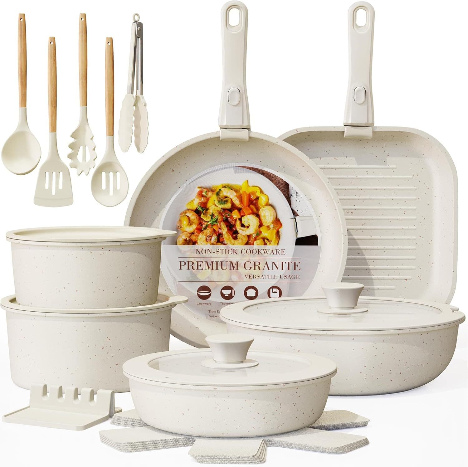 Cross-border removable handle pot set universal stove non-stick pot set thickened solid color high-value pot