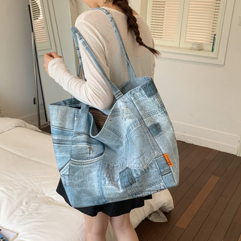 European and American trendy new versatile single-shoulder lazy style large-capacity bag denim bag shoulder hand tote bag women's bag