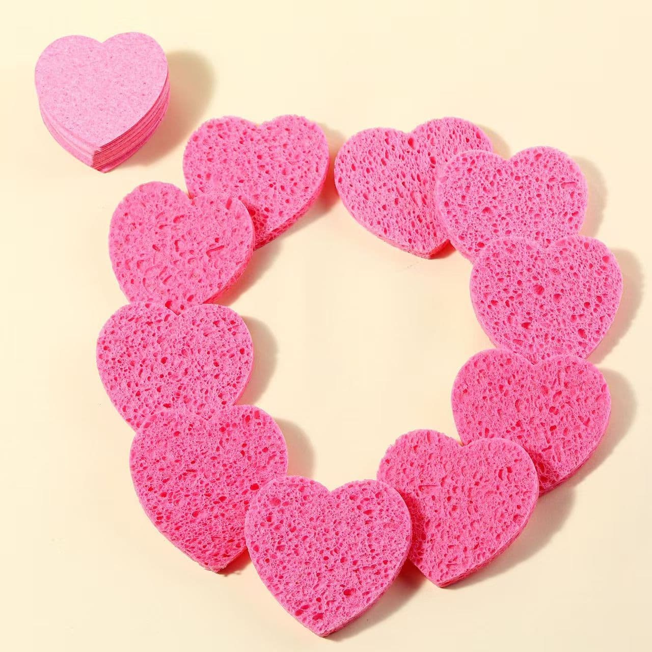 Cross-border heart-shaped facial cleansing puff, compressed multi-functional sponge, wood pulp cotton face wash puff, makeup remover, and cleanser.