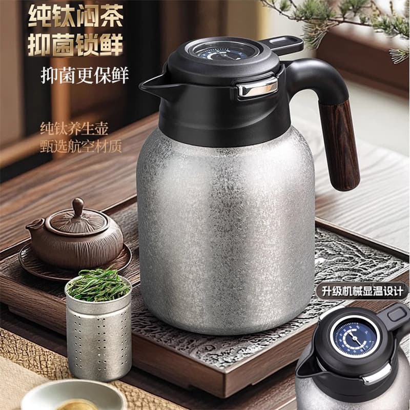 New Mechanical Temperature Display Pure Titanium Tea Infuser Kettle, Large Capacity Household Insulated Bottle for Office, Gift Giving, Steeping Hot Water Kettle