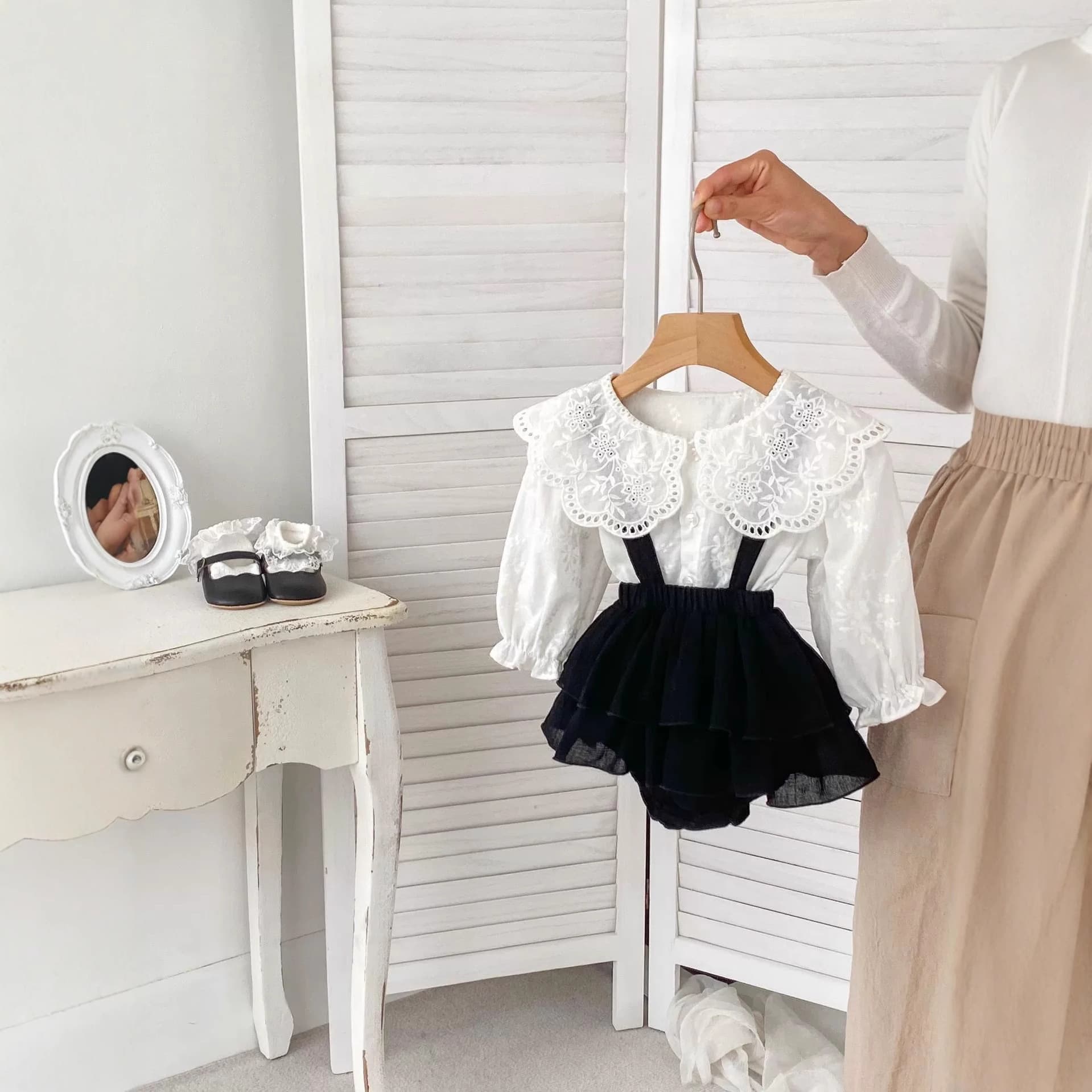 Children's Spring Autumn Korean Style Girls Doll Dress Suspenders Wrap Pants Set Infant Baby Girl Clothes Two Piece Set