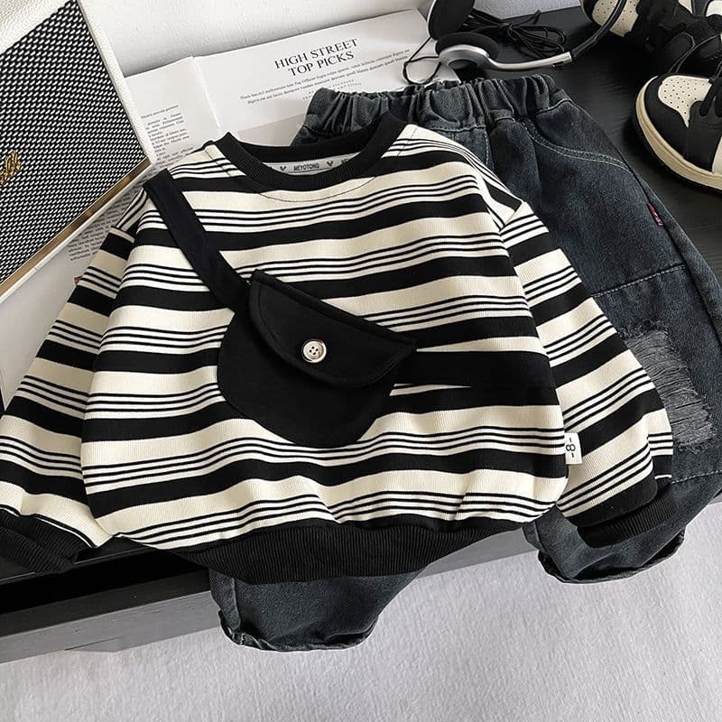 Boys striped suit 2026 autumn new style children's clothing fashionable baby children's clothes long-sleeved two-piece set Korean version trendy