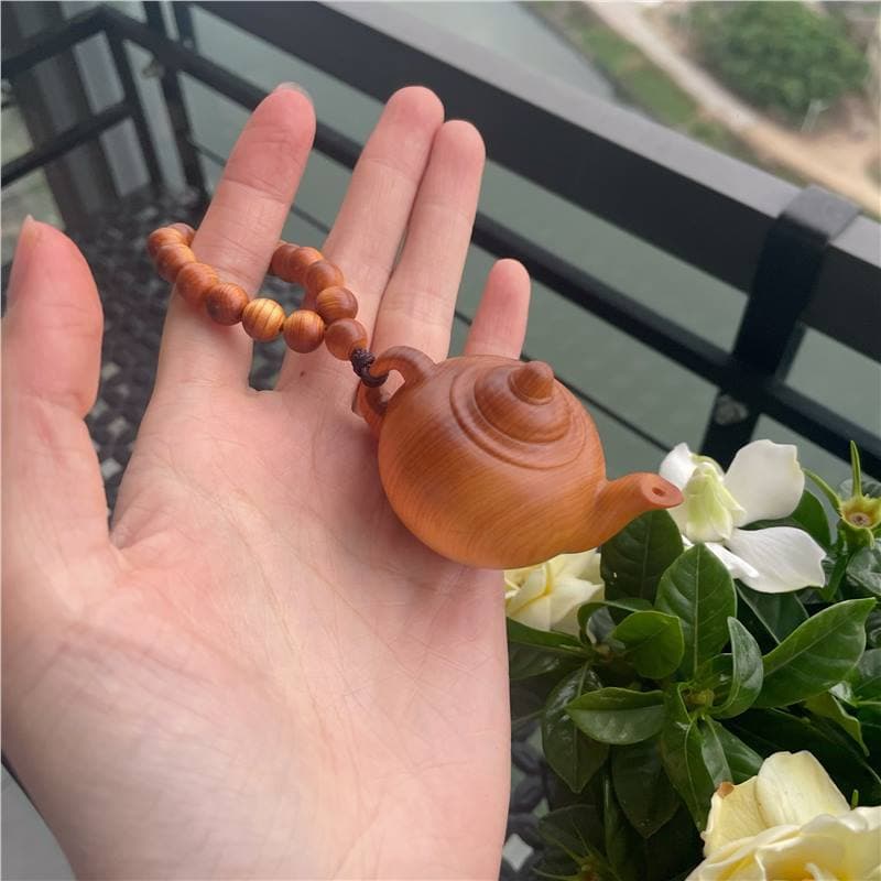 Aged Natural Cliff Juniper Hand-twist Teapot Wood Carving Ornament Handheld Art Piece