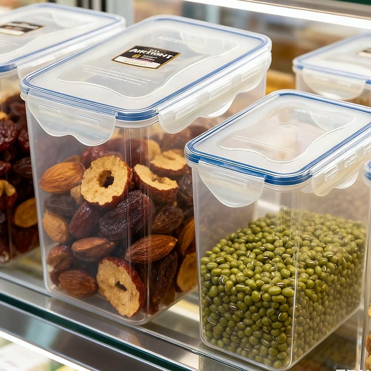 Food Grade Sealed Fresh Keeping Box Rectangle Four Sided Lock Food Storage Box Kitchen Organizer Plastic Container