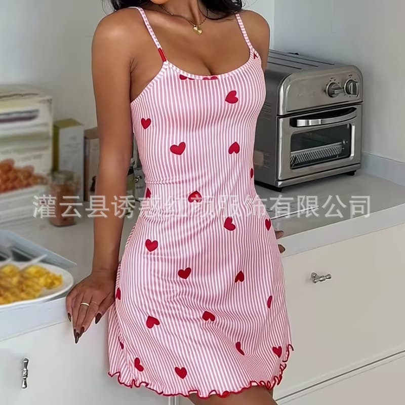 Heart Print Camisole Loungewear Lingerie Pure Desire Lazy Style Plus Size Sexy Slip Dress