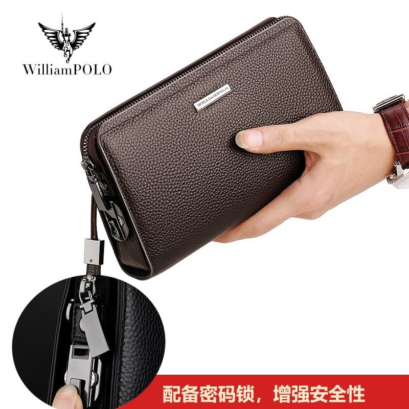 Yinghuang Paul Men's Handbag Genuine Leather Business Clutch Password Lock Large Capacity Phone Bag Long Wallet