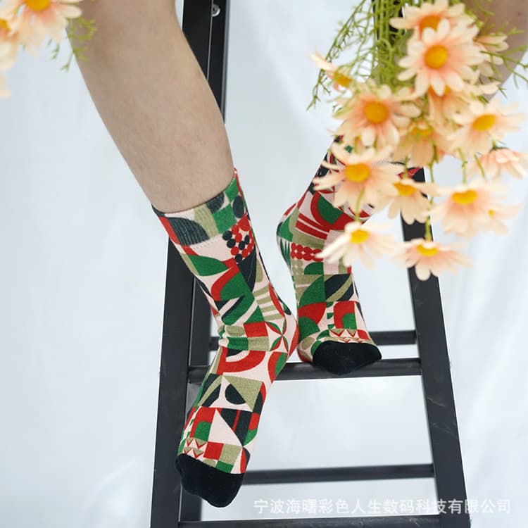 360-degree digital printed socks, cotton, polyester printed socks with provided designs.