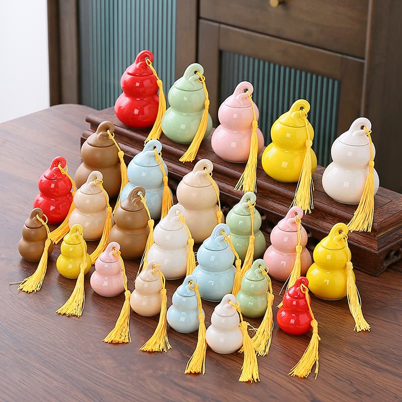 Mini Tea Can Ceramic Colored Glaze Gourd Small Portable Powder Pill Jar Wish Bottle Licorice Yunnan Tibetan Medicine Bottle