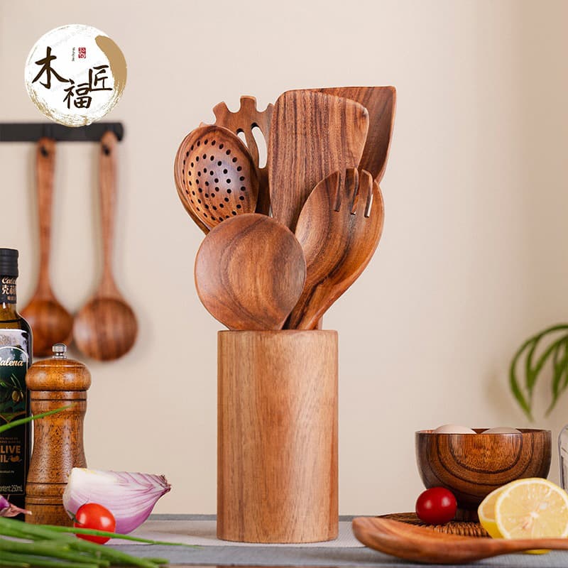 Large-Leaf Acacia Wood Stir-Fry Spatula Non-Stick Pan Turner Long Handle Soup Ladle Teak Kitchen Utensils Wooden Hot Pot Small Serving Spoon for Home Use