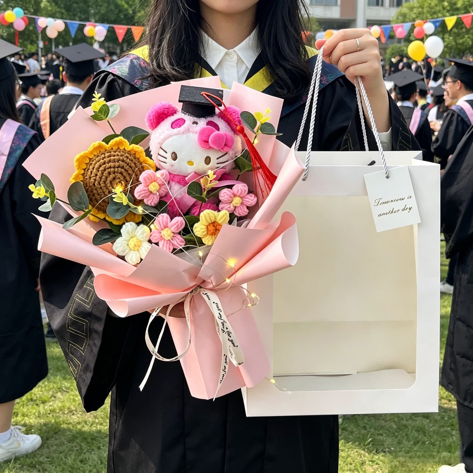 Graduation Gift Bear Plush Doll Sunflower Crochet Yarn Bouquet Creative Artificial Flower Bouquet Cross-Border Hot Pick