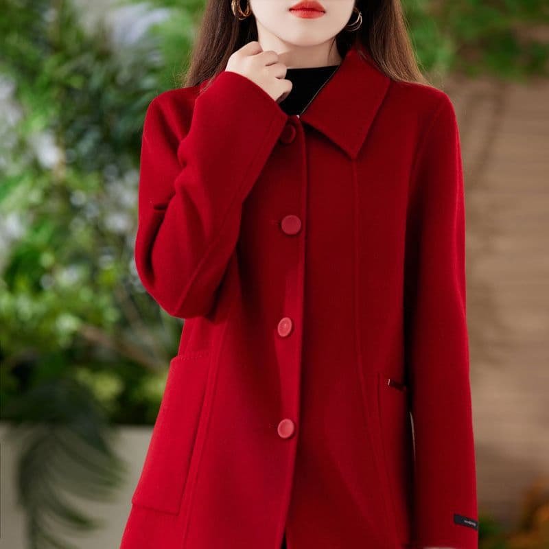 Autumn and winter new style red double-faced cashmere coat for women, mid-length woolen coat.