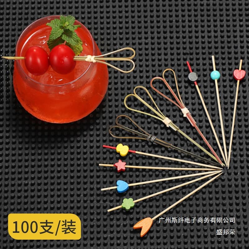 Factory Direct Wholesale Creative Cocktail Picks Decorative Flower Picks Disposable Fruit Forks Bamboo Skewers Toothpicks