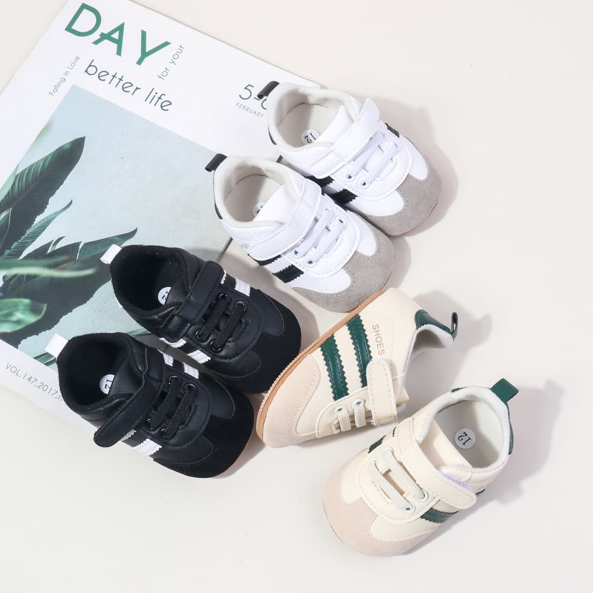 Trendy Baby Walking Shoes with Magic Tape Soft Rubber Sole Non-Slip Unisex Toddler Sneakers for Boys And Girls under 2 Years
