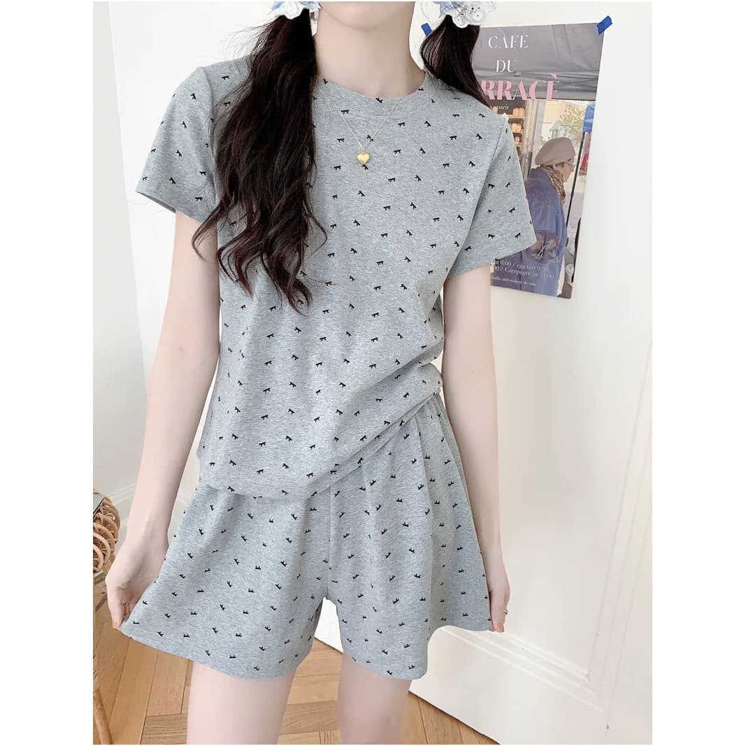 Women's Pajama Set with Built-in Bra, Summer Korean Casual Short Sleeve, Loungewear for Home and Outdoor, Plus Size Available, Export Quality