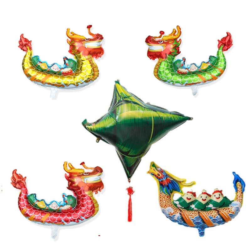 Best-selling Dragon Boat Festival Chinese Red Dragon Boat Shape Aluminum Film Balloons for Race Scene Decoration