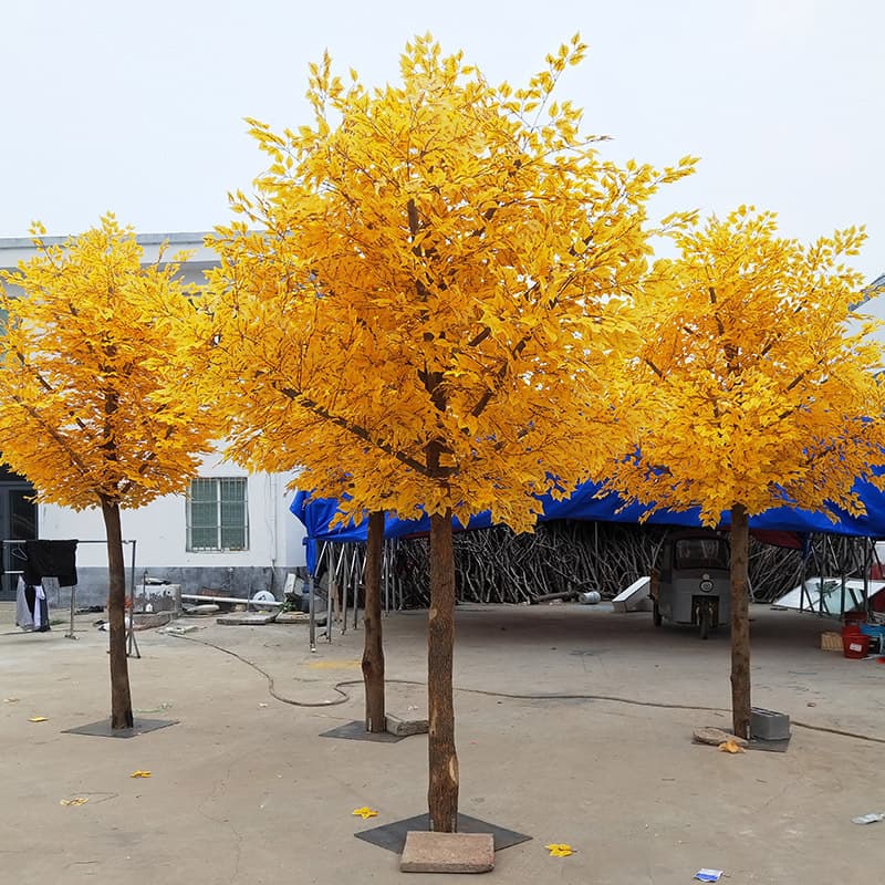 Large golden simulated ginkgo tree wishing tree yellow wedding restaurant hotel interior decoration fake landscape prop tree